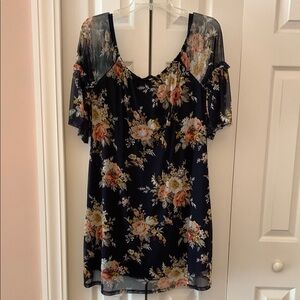 Potter's Pot Black and Floral Boho Sheer Sleeves Dress or Tunic
